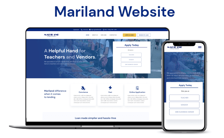 - Digital Marketing Agency in Cebu, Philippines | Modern Chameleon Digital different screen view of Mariland Lending website mock-up design